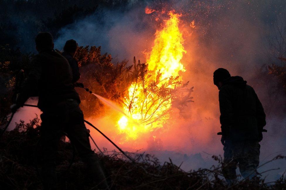 Firefighters tackle the blaze