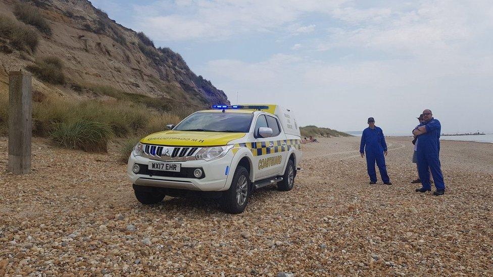 Coastguard vehicle at the scene of the Hengistbury Head rescue