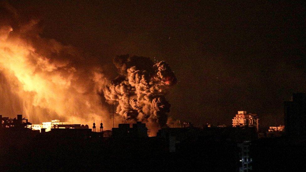 Smoke rises following Israeli air strikes in the northern Gaza Strip