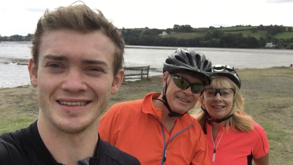 Chris Parry with his dad and mum, Rob and Christine Parry