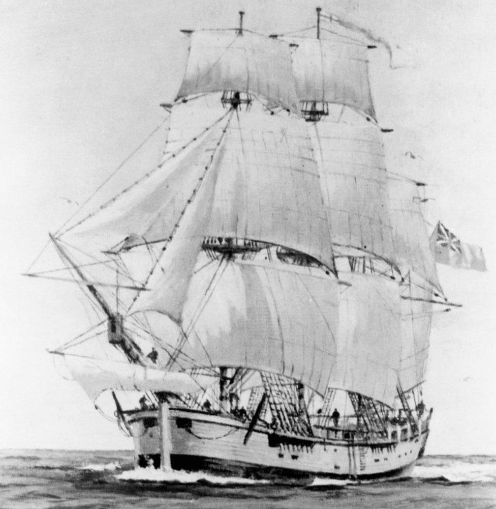 Endeavour, the ship used by Captain James Cook during his great voyage of exploration of 1768- 1771.