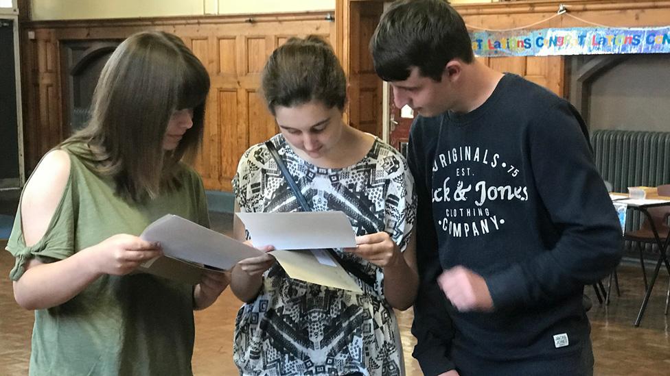 Pupils at West Monmouthshire Comprehensive in Pontypool getting their results