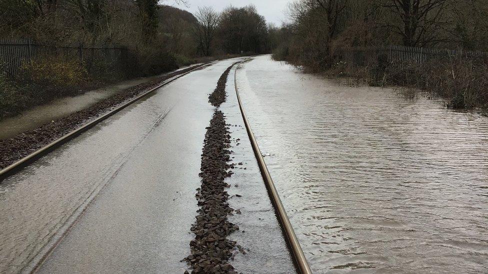 The rail line between Swansea and Cardiff is blocked due to flooding