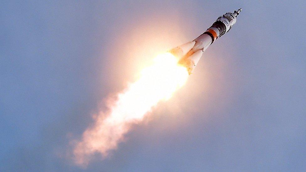 Russia's Soyuz TMA-18M spacecraft carrying the International Space Station (ISS) crew of Kazakhstan's cosmonaut Aydyn Aimbetov, Russian cosmonaut Sergei Volkov and Denmark's astronaut Andreas Mogensen from the European Space Agency blasts off from the launch pad at Russian-leased Baikonur cosmodrome on September 2, 2015.