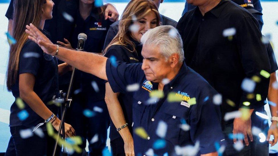 José Raúl Mulino celebrating after preliminary results put him ahead