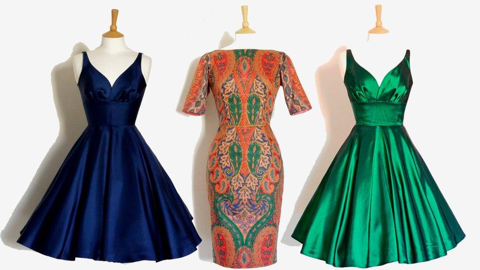 navy, paisley and emerald frocks