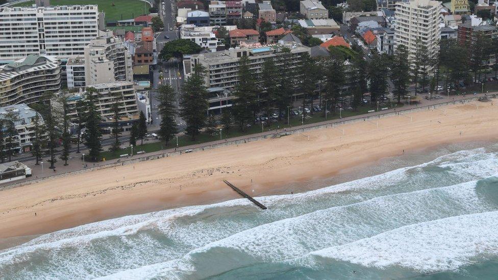 An empty Manly Beach closed during the pre-Christmas lockdown period