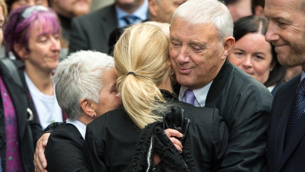 Kim Leadbeater hugs her parents, Jean and Gordon