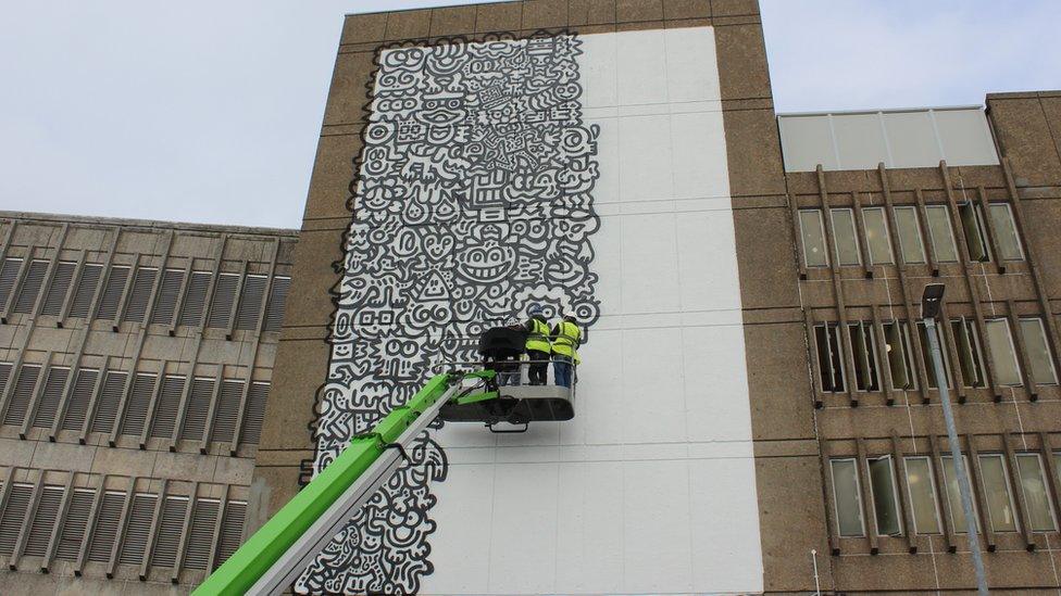 Mr Doodle mural in Ashford