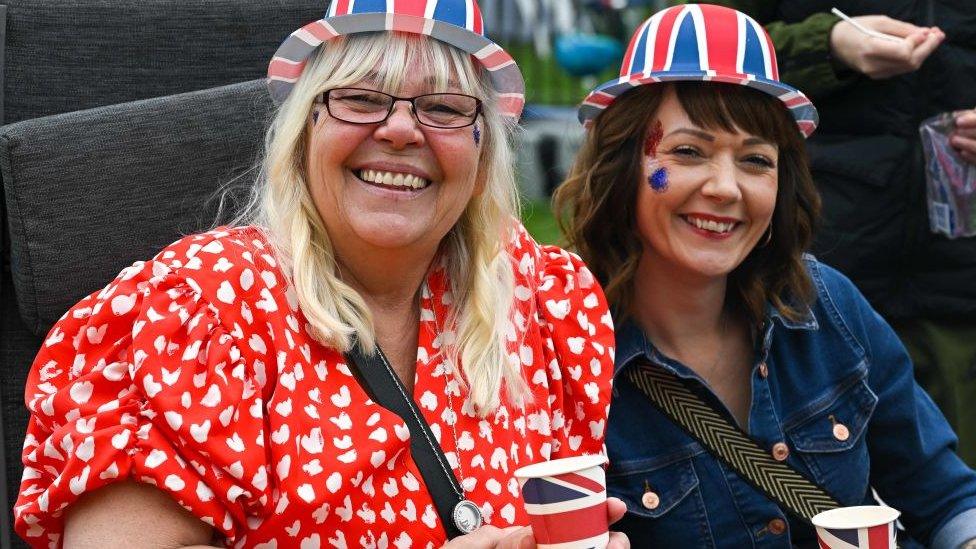 People enjoy the day at The Big Lunch at The Long Walk, during the Coronation of King Charles III and Queen Camilla on May 07, 2023