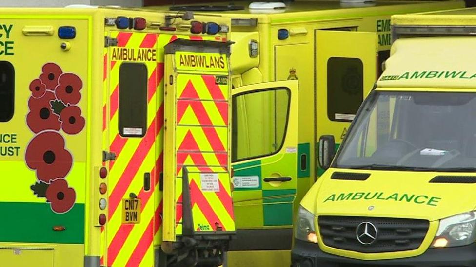 Ambulances outside Bronglais Hospital in Aberystwyth earlier this week