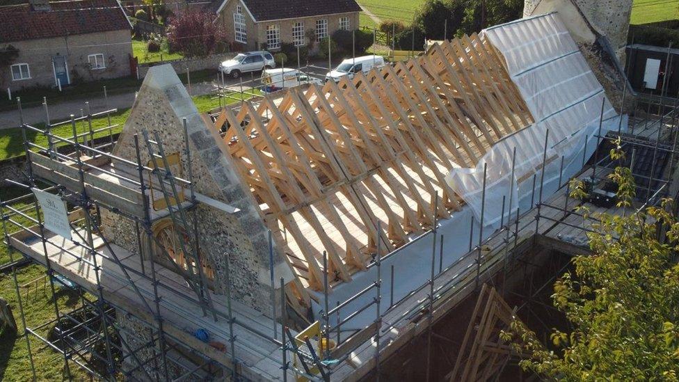 Roof beams on a church