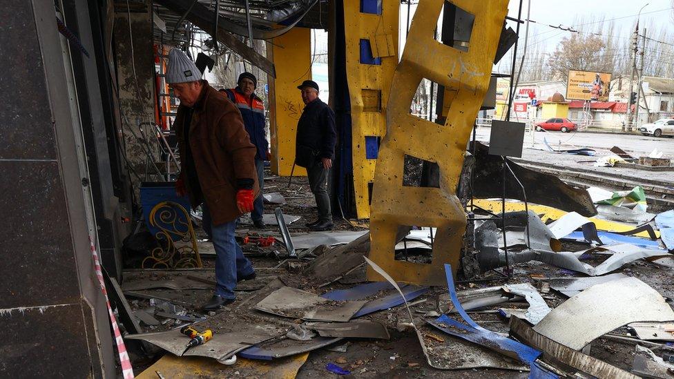 Damaged building in Kherson