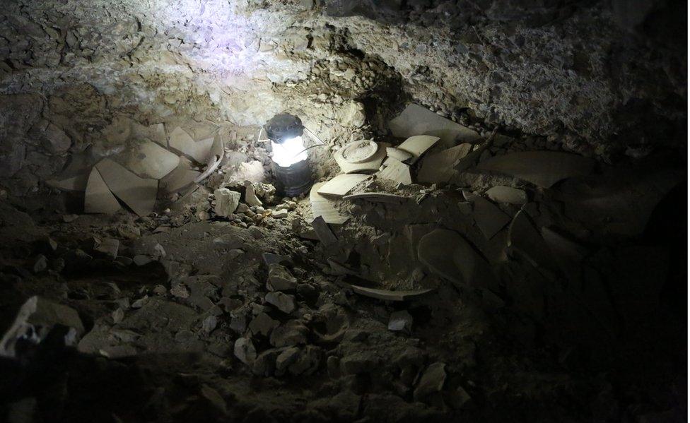 Fragments of pottery jars that contained the stolen scrolls