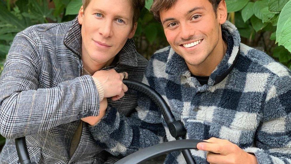 DLB and Tom Daley with baby buggy