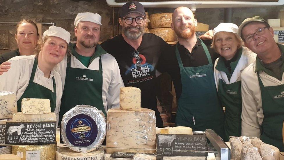 Hugh Jackman with staff at the Courtyard Dairy