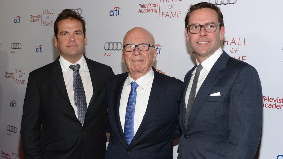 Lachlan Murdoch, Rupert Murdoch and James Murdoch attend The Television Academy's 23rd Hall Of Fame Induction Gala at Regent Beverly Wilshire Hotel on March 11, 2014 in Beverly Hills, California