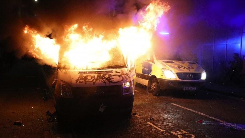 Police van on fire