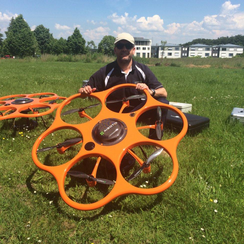 Sion Owen Roberts with a drone in Germany