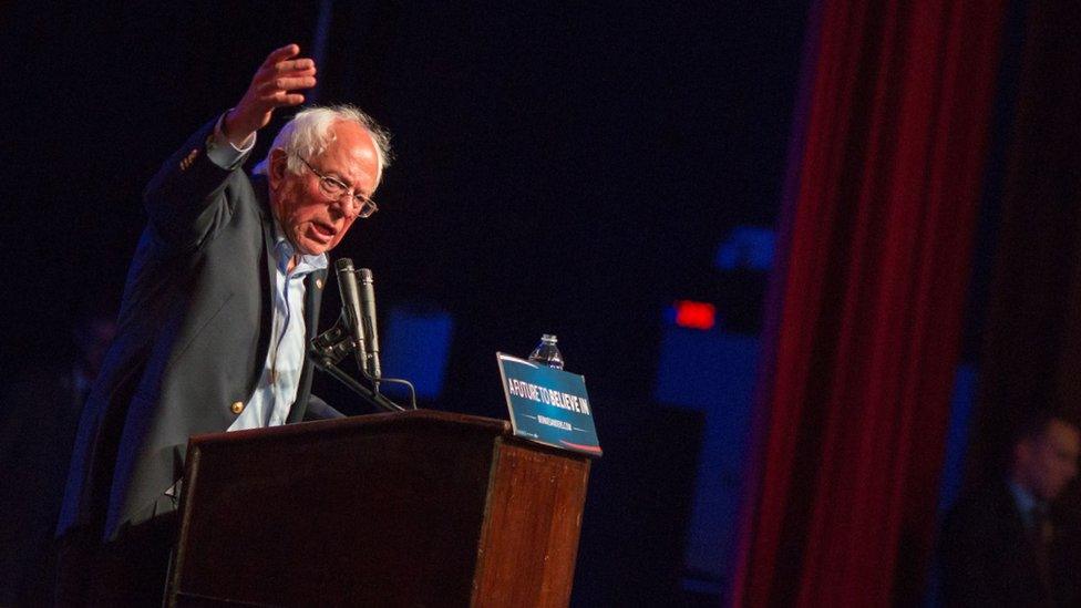 Bernie Sanders addresses a rally