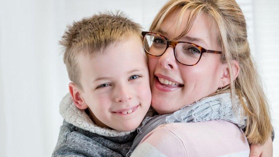 Nathalie Newman and son Callum, seven. Callum has 28 allergies, eight of which are life-threatening