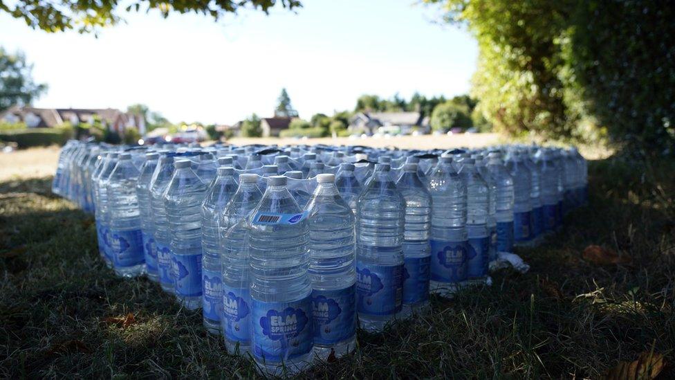 Plastic bottles of water