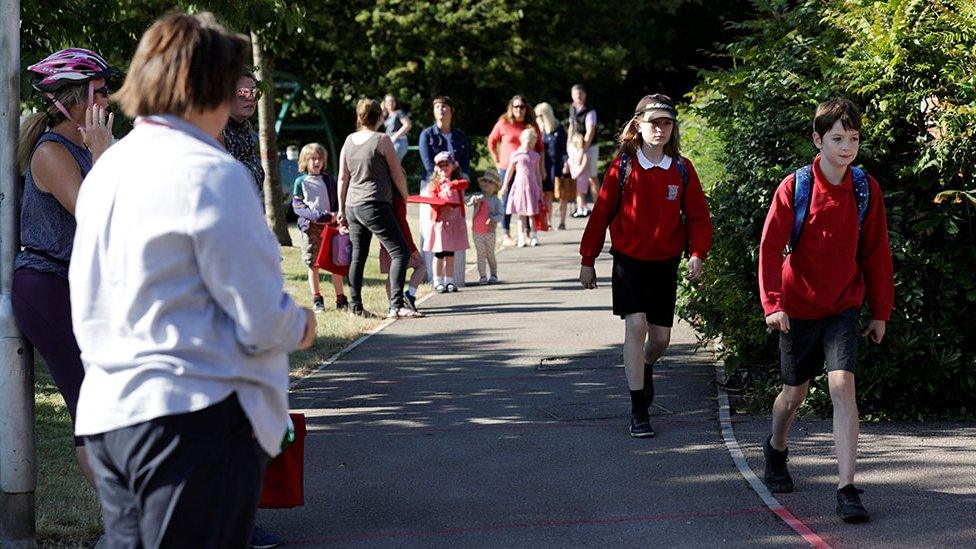 Parents and children arrive at Watlington Primary School