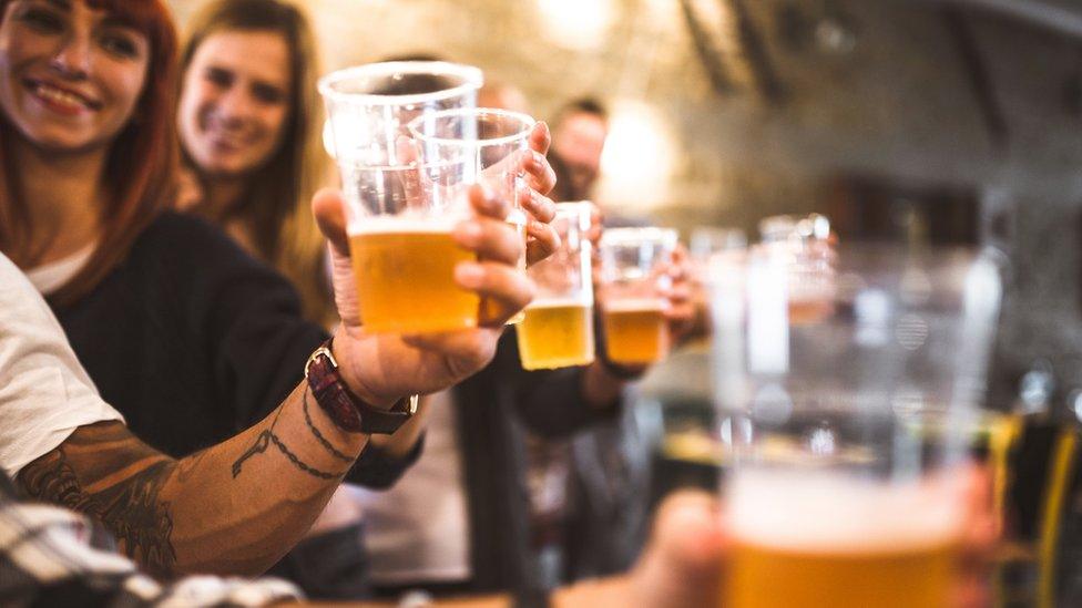 Young people enjoying a beer festival