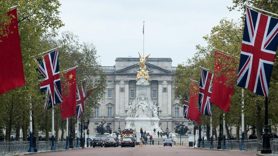 Chinese flags flying on The Mall