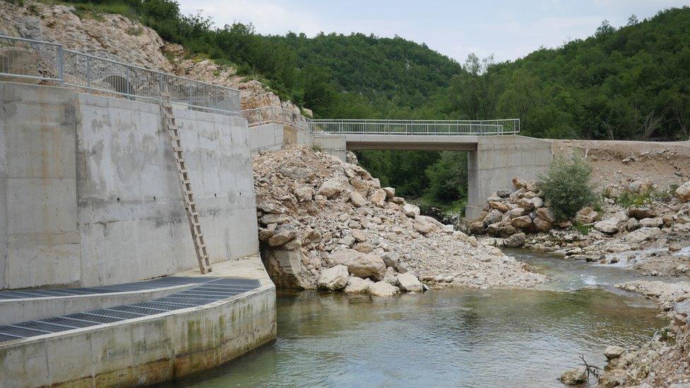 Rubble and bridge and Medna dam