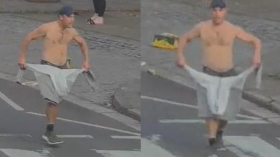 CCTV footage of a topless man