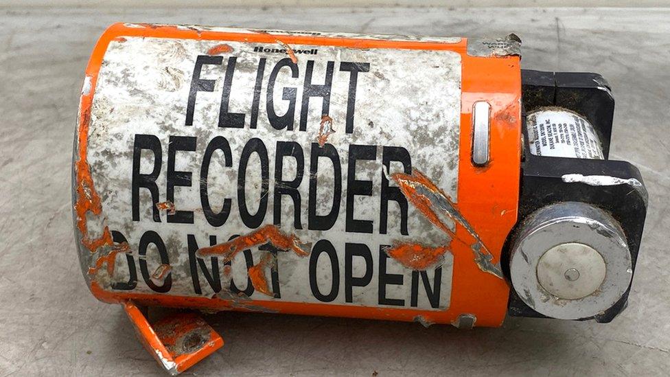 A view of the flight recorder from the Iranian missile-downed Ukraine International Airlines (UIA) Flight PS752 Boeing 737 jet, in France, 20 July 2020