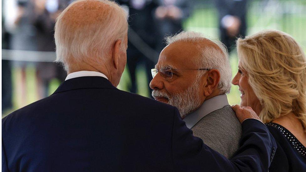 : U.S. President Joe Biden and first lady Jill Biden welcome India Prime Minister Narendra Modi to the White House on June 21, 2023 in Washington, DC