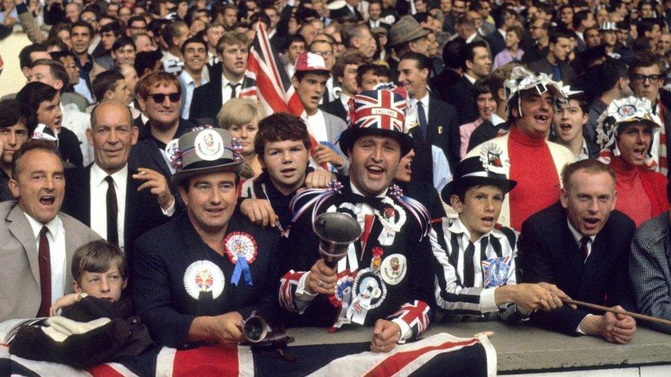 England fans watch the team's victory over West Germany in the 1966 World Cup at Wembley