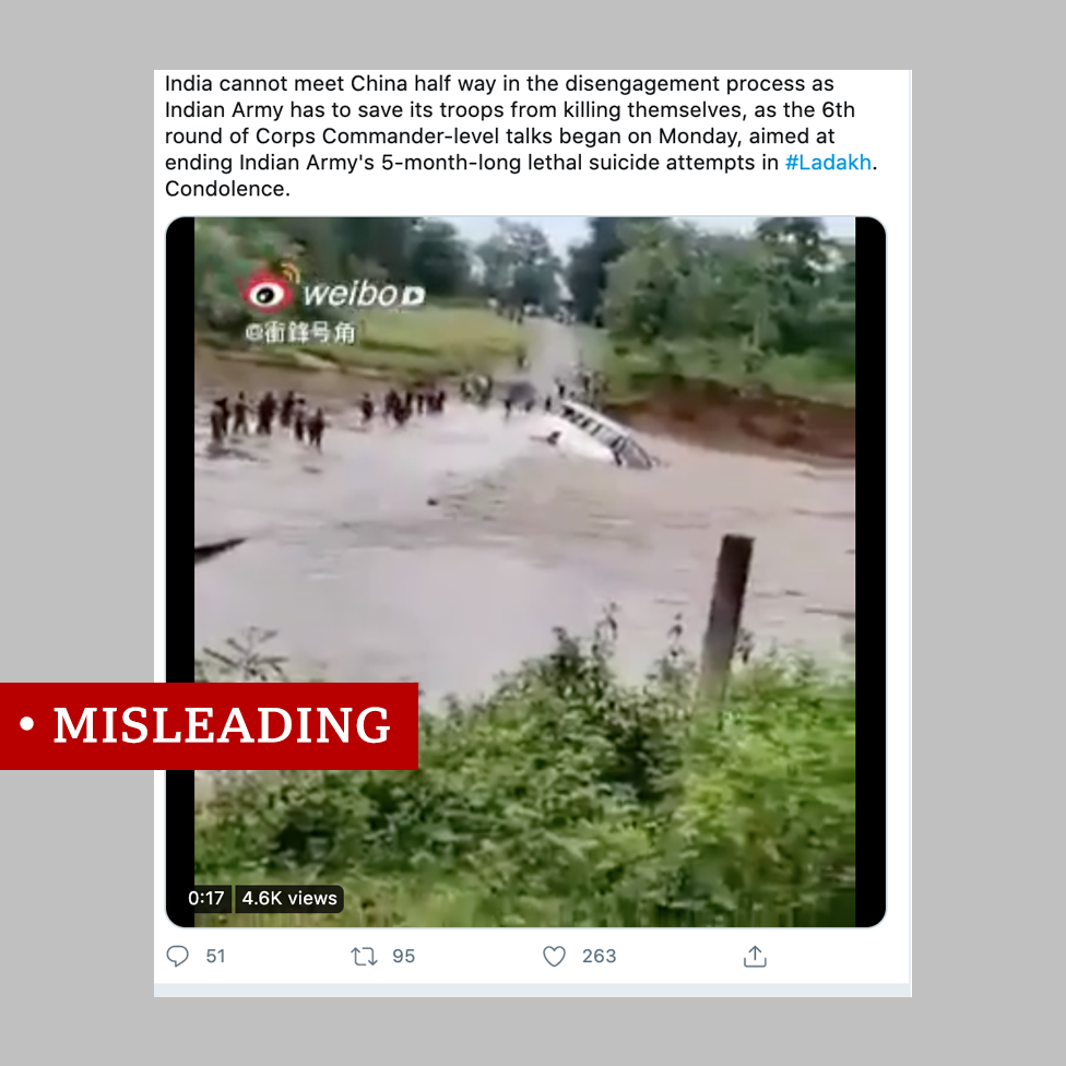 Video of a drowning army truck shared with a misleading claim about Indian soldiers along the border with China