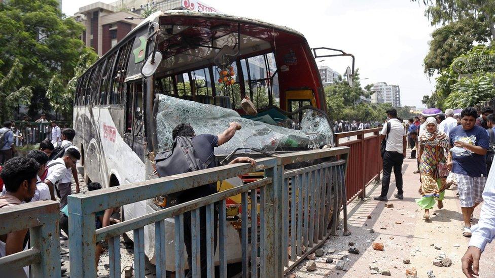 Protesters destroyed a bus