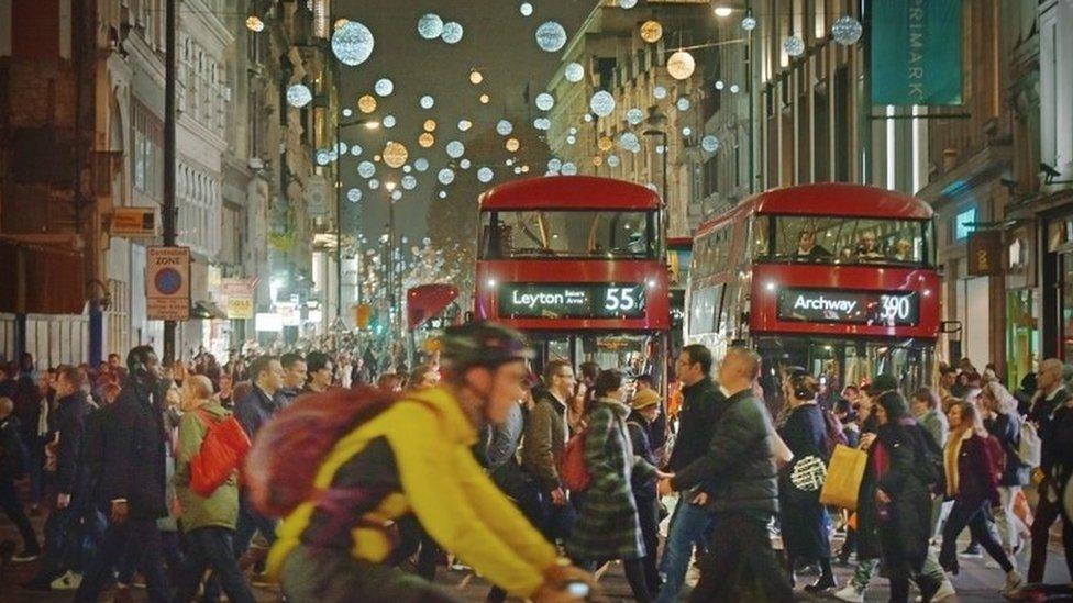 View of shoppers on Oxford Street