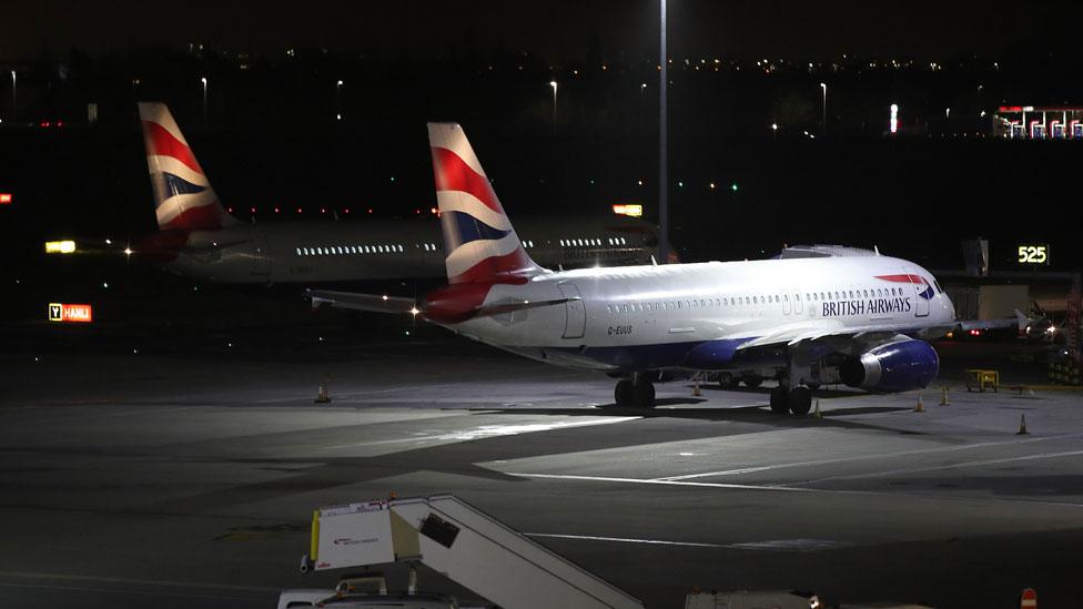 British Airways aeroplanes were among those to be grounded at Heathrow on Tuesday night.