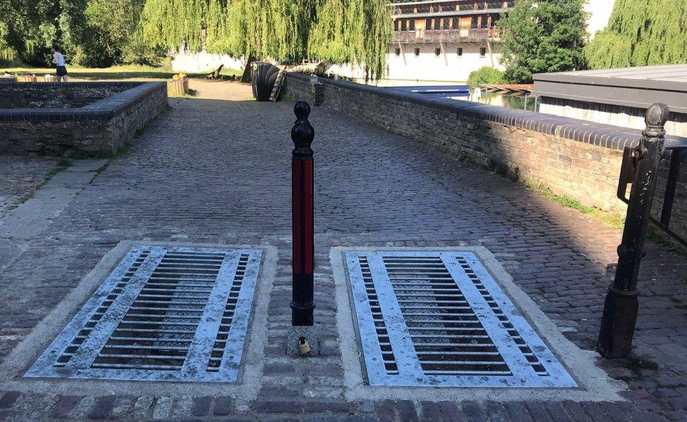 The new low-profile cattle grids at the exit from Laundress Green on to Mill Lane