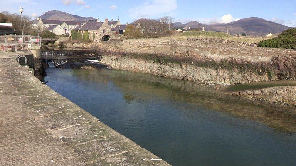 Annalong Harbour with the Mourne mountains in the background