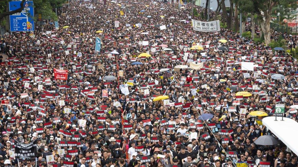 Mass protests in Hong Kong on 16 June 2019