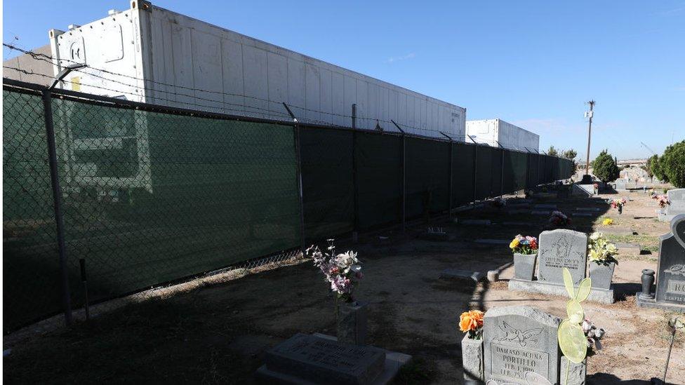 Cemetery next to El Paso Medical Examiner's office where mobile morgues are set up