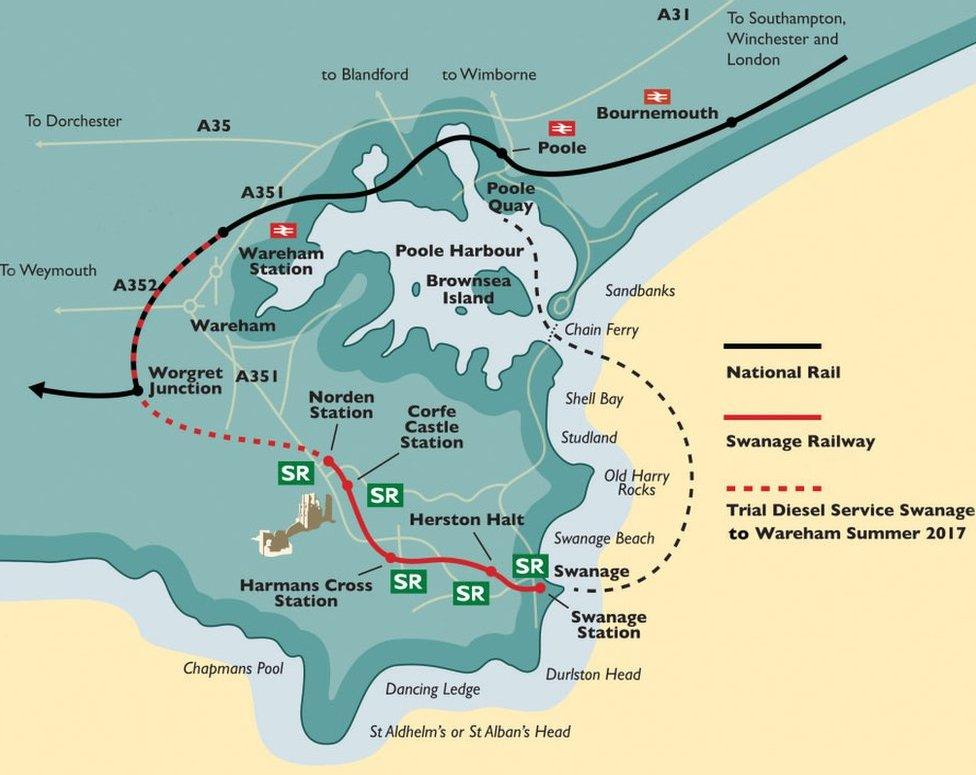 Map of Swanage to Wareham route