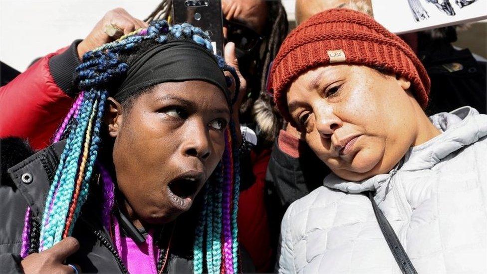 People react to the verdict in the trial of Kyle Rittenhouse, in Kenosha, Wisconsin