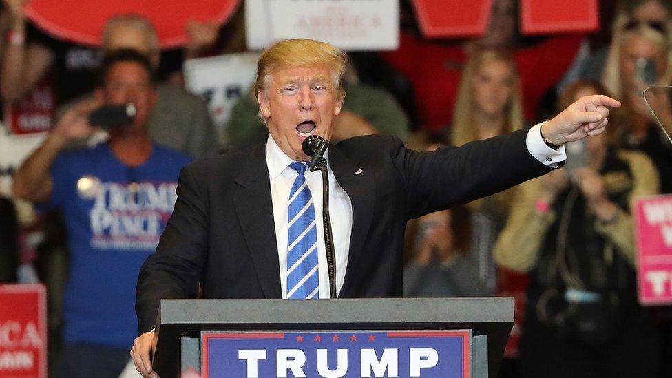 Donald Trump speaks at a rally in Waukesha, Wisconsin