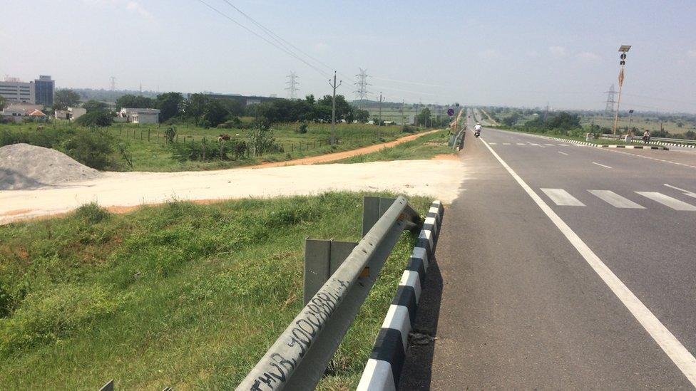 The road to the Peddakunta village that cuts across the highway