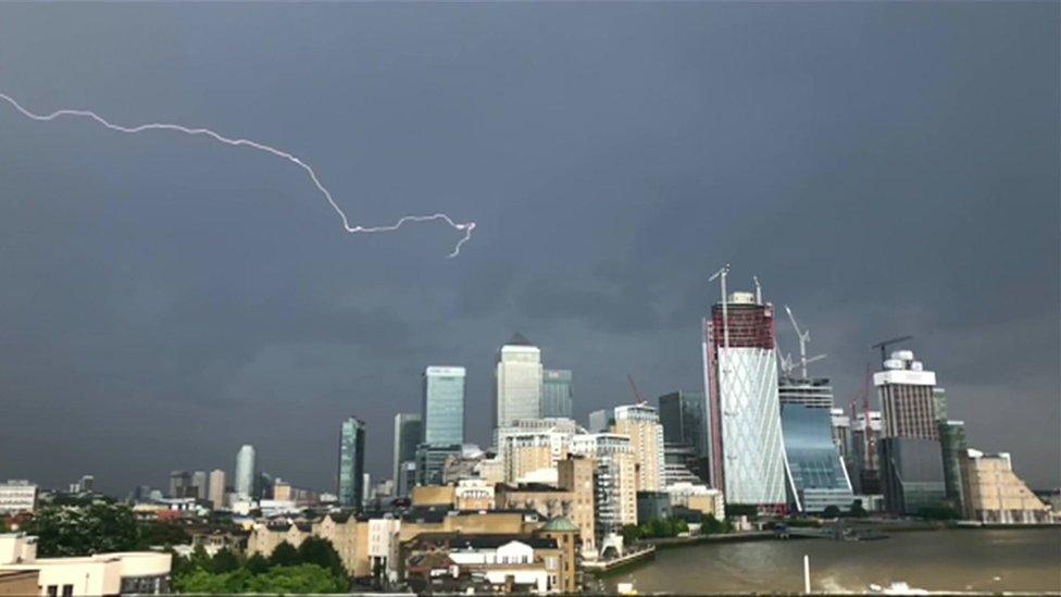 Lightning above Canary Wharf