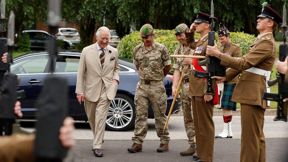 The Prince of Wales, Colonel in Chief, arrives for a visit to 2nd Battalion The Mercian Regiment at Weeton Barracks