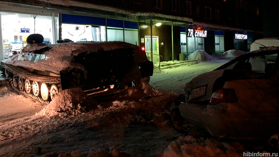 The trail of destruction left by the armoured vehicle