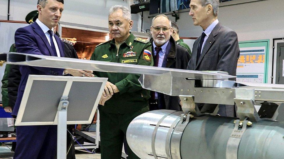 Russian Defence Minister Sergei Shoigu visiting a Russian missile factory last month